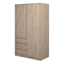 Nakou Sliding Wardrobe 2 Doors 3 Drawers In Jackson Hickory Oak