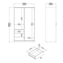 Nakou Sliding Wardrobe 2 Doors 3 Drawers In Jackson Hickory Oak