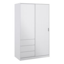 Nakou High Gloss Sliding Wardrobe 2 Doors 3 Drawers In White