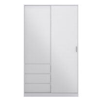 Nakou High Gloss Sliding Wardrobe 2 Doors 3 Drawers In White