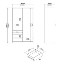 Nakou High Gloss Sliding Wardrobe 2 Doors 3 Drawers In White