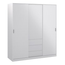 Nakou High Gloss Sliding Wardrobe 3 Doors 3 Drawers In White