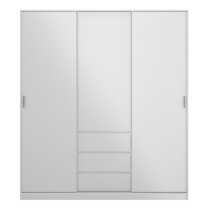 Nakou High Gloss Sliding Wardrobe 3 Doors 3 Drawers In White