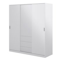 Nakou High Gloss Sliding Wardrobe 3 Doors 3 Drawers In White