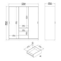 Nakou High Gloss Sliding Wardrobe 3 Doors 3 Drawers In White