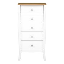 Braque Wooden Chest Of 5 Drawers Narrow In Pure White Coffee