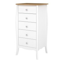 Braque Wooden Chest Of 5 Drawers Narrow In Pure White Coffee