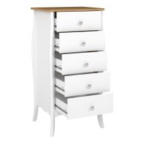 Braque Wooden Chest Of 5 Drawers Narrow In Pure White Coffee