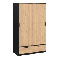 Liston Wooden Wardrobe 2 Doors 2 Drawers In Black And Oak