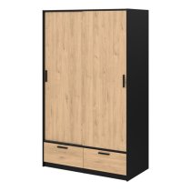 Liston Wooden Wardrobe 2 Doors 2 Drawers In Black And Oak