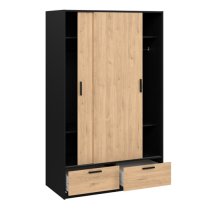 Liston Wooden Wardrobe 2 Doors 2 Drawers In Black And Oak