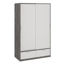 Liston Wooden Wardrobe 2 Doors 2 Drawers In White Concrete