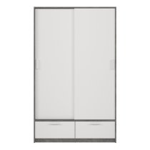 Liston Wooden Wardrobe 2 Doors 2 Drawers In White Concrete