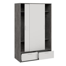 Liston Wooden Wardrobe 2 Doors 2 Drawers In White Concrete