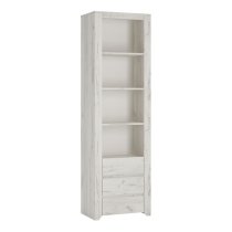 Alink Wooden Bookcase 3 Drawers Tall Narrow In White Craft Oak