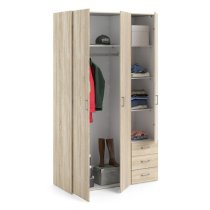 Scalia Wooden Wardrobe With 3 Doors 3 Drawers In Oak