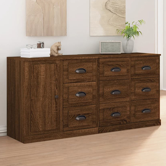 Elias Wooden Sideboard With 1 Door 9 Drawers In Brown Oak