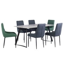 Ivan Carlos Grey Stone Dining Table With 6 Rissa Blue Chairs