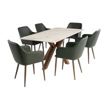 Salvo Kass Gold Stone Dining Table With 6 Ralph Green Chairs