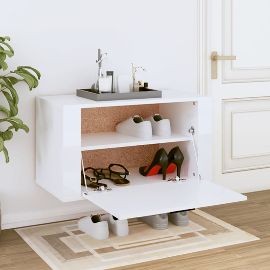 Cairns Wall Hung High Gloss Shoe Storage Cabinet In White