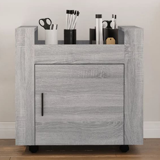 Destin Wooden Office Pedestal Trolley In Grey Sonoma Oak