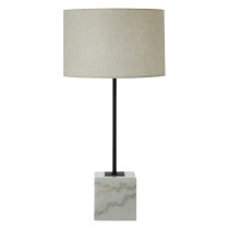 Moroni Natural Linen Table Lamp With White Marble Base