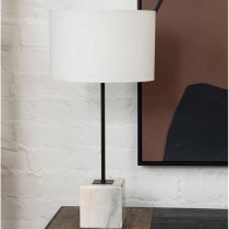 Moroni Natural Linen Table Lamp With White Marble Base