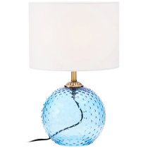 Naxos White Fabric Shade Table Lamp With Blue Glass Globe Base