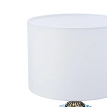 Naxos White Fabric Shade Table Lamp With Blue Glass Globe Base