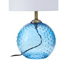 Naxos White Fabric Shade Table Lamp With Blue Glass Globe Base