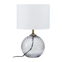 Naxos White Fabric Shade Table Lamp With Grey Glass Globe Base