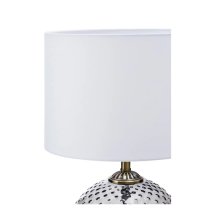 Naxos White Fabric Shade Table Lamp With Grey Glass Globe Base