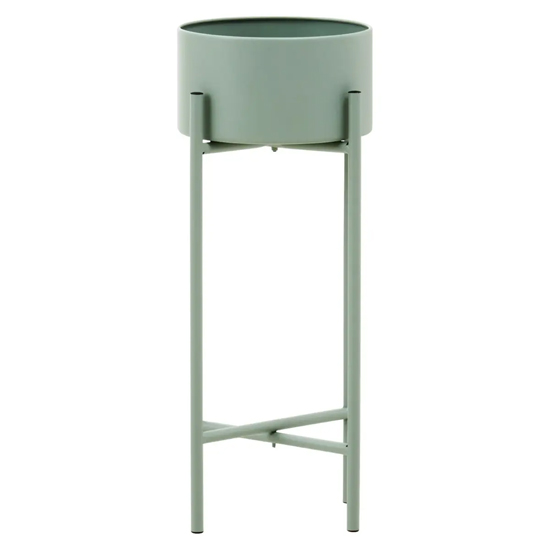 Tavira Small Metal Floor Standing Planter In Green