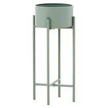 Tavira Small Metal Floor Standing Planter In Green