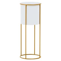 Tavira Large Metal Floor Standing Planter in White And Gold