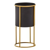 Tavira Small Metal Floor Standing Planter In Black And Gold