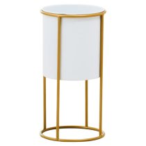 Tavira Small Metal Floor Standing Planter In White And Gold