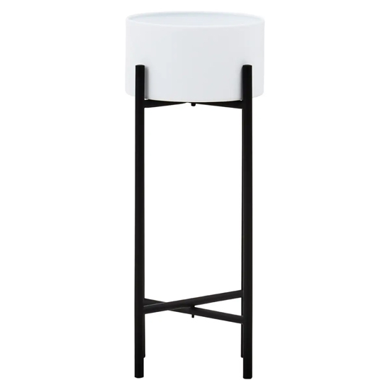 Tavira Small Metal Floor Standing Planter In White And Black