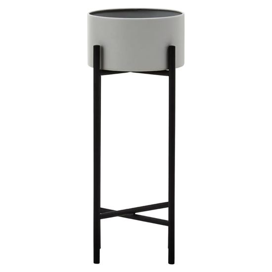 Tavira Small Metal Floor Standing Planter In Grey And Black