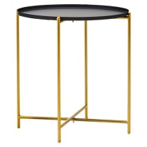 Tavira Black Metal Top Side Table Round With Gold Legs