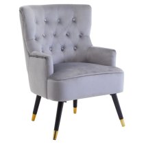 Lagos Velvet Button Tufted Armchair In Grey