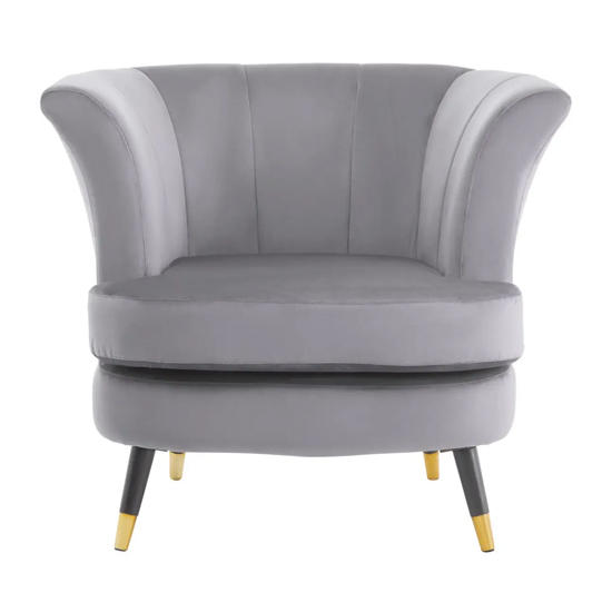 Lagos Velvet Scalloped Armchair In Grey With Black Legs