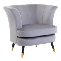 Lagos Velvet Scalloped Armchair In Grey With Black Legs