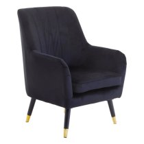 Lagos Velvet Scalloped Armchair In Black With Black Legs