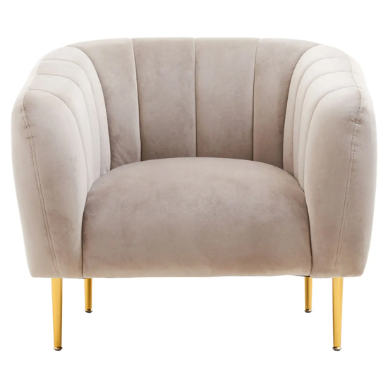 York Velvet Armchair In Mink With Gold Metal Legs