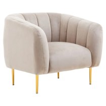 York Velvet Armchair In Mink With Gold Metal Legs