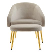 York Velvet Armchair Chair And Footstool In Mink