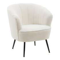 Yurga Velvet Channel Armchair in Plush White With Black Legs