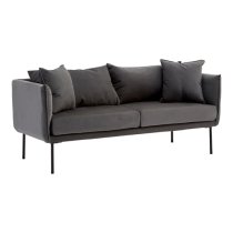 Koper Fabric 2 Seater Sofa In Plush Grey With Black Legs