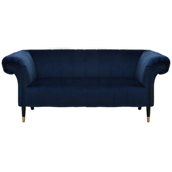 Salta Velvet 2 Seater Sofa In Midnight Blue With Pointed Legs